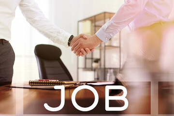 Job search. Recruiter and candidate shaking hands in office, closeup