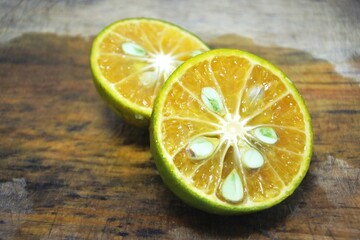 The fresh calamansi fruit or kasturi orange for a drink that is rich in vitamin C, fiber and antioxidants