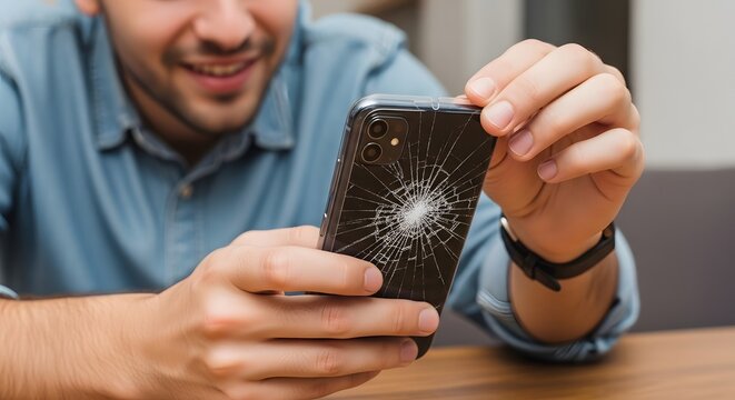Cracked Smartphone Screen: A Close Up of Mobile Phone with Shattered Display. Repair and Tech Problems Concept. Broken Glass, Electronic Damage. Frustration, Accident, Damaged Gadget, and Device Issue