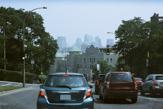 View over downtown Montreal by car