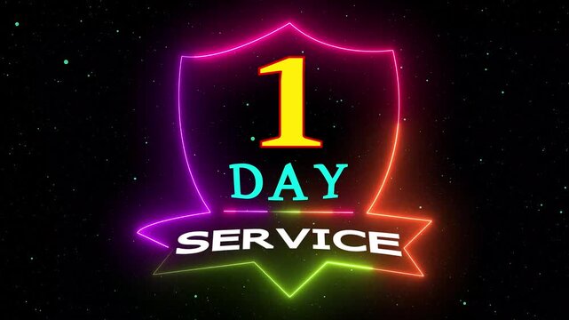 One Day Service Neon Light Shield Emblem on Dark Background Dynamic Motion Footage