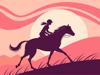 Horse riding silhouette vector illustration