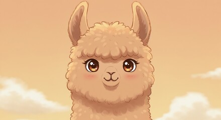 Naklejka premium Sweet Alpaca Portrait: A charming alpaca gazes serenely, its soft, fluffy fleece and gentle eyes radiate warmth, capturing the essence of tranquility.