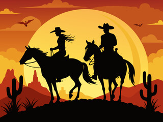 cowboy horse riding on the desert sunset vibes