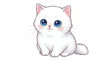 Obraz premium A Playful Kitten's Charm: A fluffy white kitten, with captivating blue eyes, sits poised, exuding innocence and charm. A heartwarming portrayal of feline beauty.