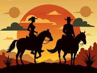 cowboy horse riding on the desert sunset vibes