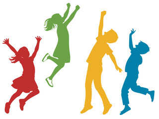 colorful jumping child vector silhouette