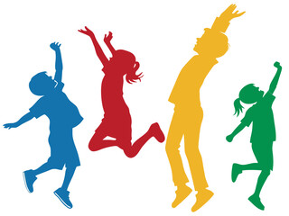 colorful jumping child vector silhouette
