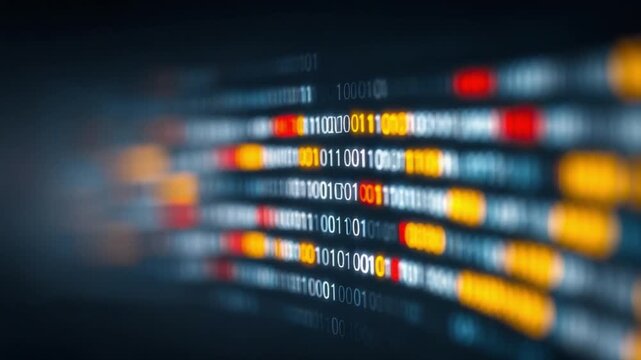 Data Stream Visualization: A captivating digital display of a binary code streams across the screen, the data points glow with vibrant colors of the virtual information world.