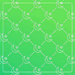Seamless pattern on a green background with moon and star icons. Line design for poster, social media, and banner templates.