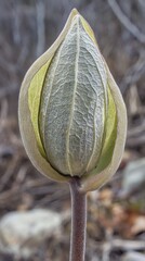 Closed Pawpaw Flower Bud in Early Spring