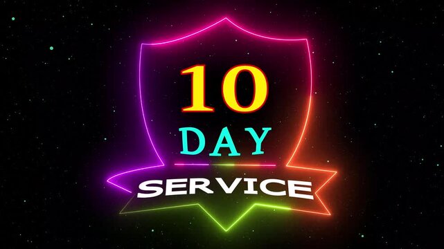 Neon Light 10 Day Service Title Animation on Black Background with Flowing Particles