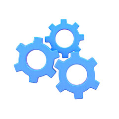 Trio of light blue gears overlapping on black