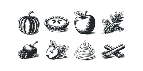 Sketchy Elements of Pumpkin, Apple Pie, and Cinnamon Sticks