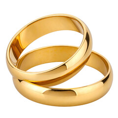 Two golden, polished wedding bands closely interlinked