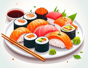 Minimal Flat Asian Sushi Vector Design for Stock Illustration