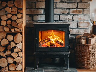 Cozy Fireplace with Stacked Firewood