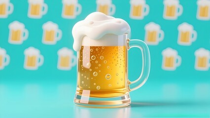 Frothy Cold Beer Mug with Pop Background