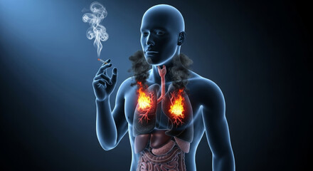 Smoking man lung x ray doctor cancer check screening chest inflammation pain image burning warning