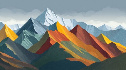 Flat vector illustration of stylized Everest mountain range, abstract flat layers, bold poster design2