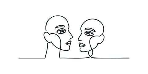 Two Faces in Profile connected by Single Line