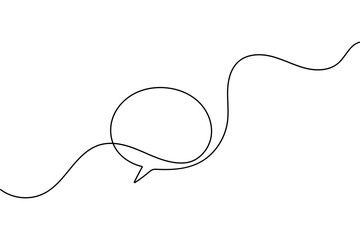 One line minimalist speech bubble drawing with simple outline vector illustration isolated design

