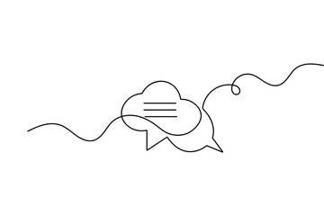 One line minimalist speech bubble drawing with simple outline vector illustration isolated design
