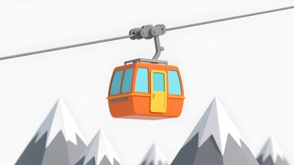 Naklejka premium 3D illustration of a bright orange gondola with blue windows hanging on cables