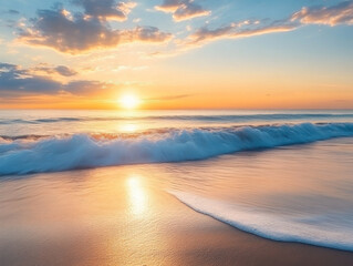 wave and sunset on a background a sea