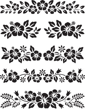 Set of Tropical Flower Border Floral Decoration Ornament Elements at Transparent Background Hibiscus Flower Floral Pattern Decoration 130 Chars