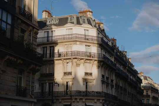 Parisian Haussmann-style building in evening light