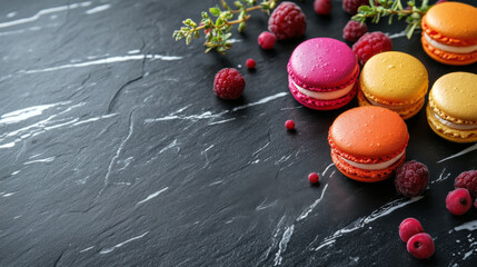 A french sweet delicacy, macaroons variety closeup.macaroon colourful texture