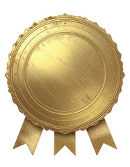 Blank Gold Seal with Ribbons on White Background.