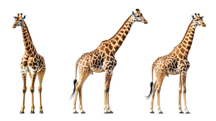 Obraz premium Set of three giraffes seen from front, isolated on white background