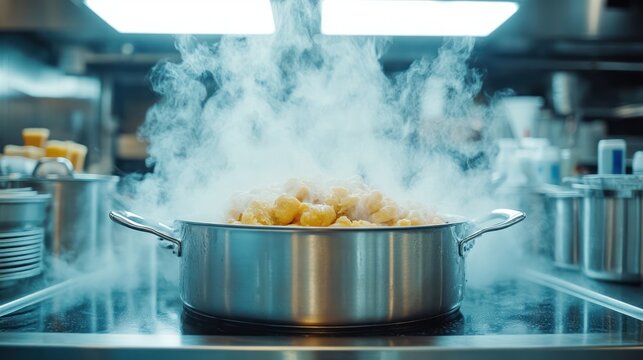 Steaming potatoes in commercial kitchen