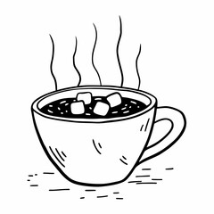 Hand drawn cup of hot chocolate with marshmallows