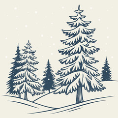 Fototapeta premium Winter landscape with fir trees and snow falling in a forest scene