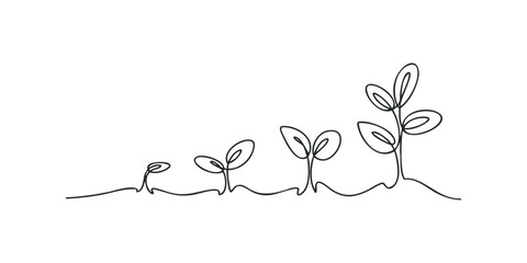 Fototapeta premium Continuous line drawing of growing seedlings in stages