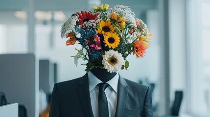 Floral Head: Business Mannequin with Flower Bouquet