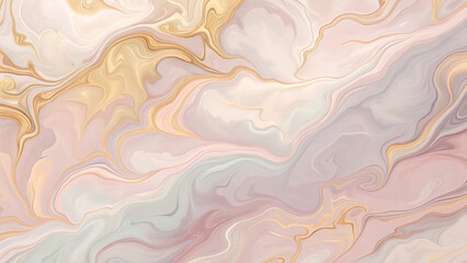 Pastel Marbleized Abstract Background with Gold Flow