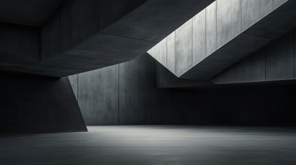 Obraz premium Dark Abstract empty concrete space with geometric shapes, contemporary architecture background