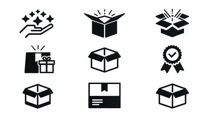 Open Boxes and Delivery Icons Set