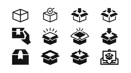 Open Boxes and Delivery Icons Set