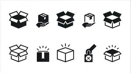 Open Boxes and Delivery Icons Set