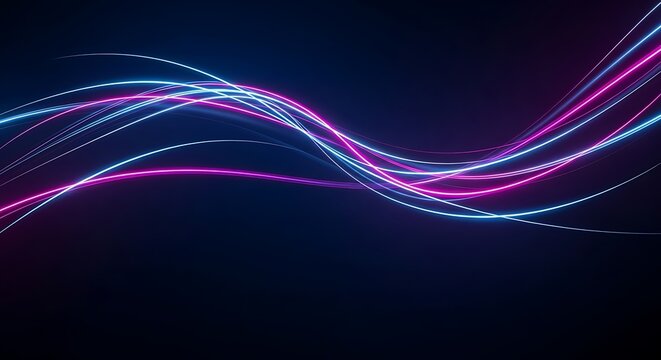 Abstract Neon Light Trails Wave on Dark Background blue bright