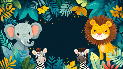 Fototapeta premium wild animals in the jungle scene