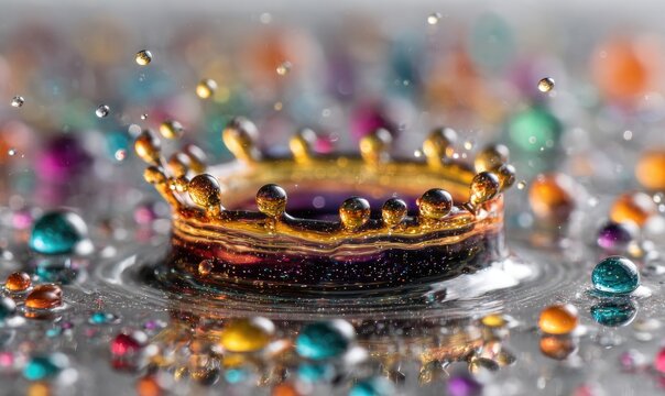 Water crown splash, colorful blurred background