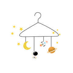 Cute Space Baby Mobile Vector &ndash; Hanging Astronaut Rocket and Planet for Nursery Decor