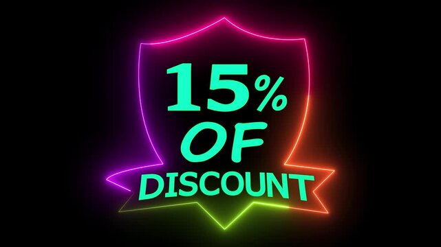 Dynamic 15 Percent Discount Neon Sign Animated Marketing Video Concept