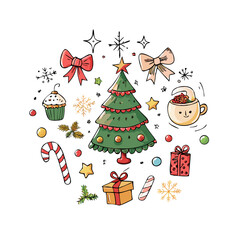 set of christmas elements